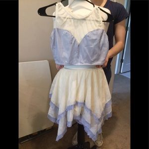 Two piece blue and white lyrical dance costume